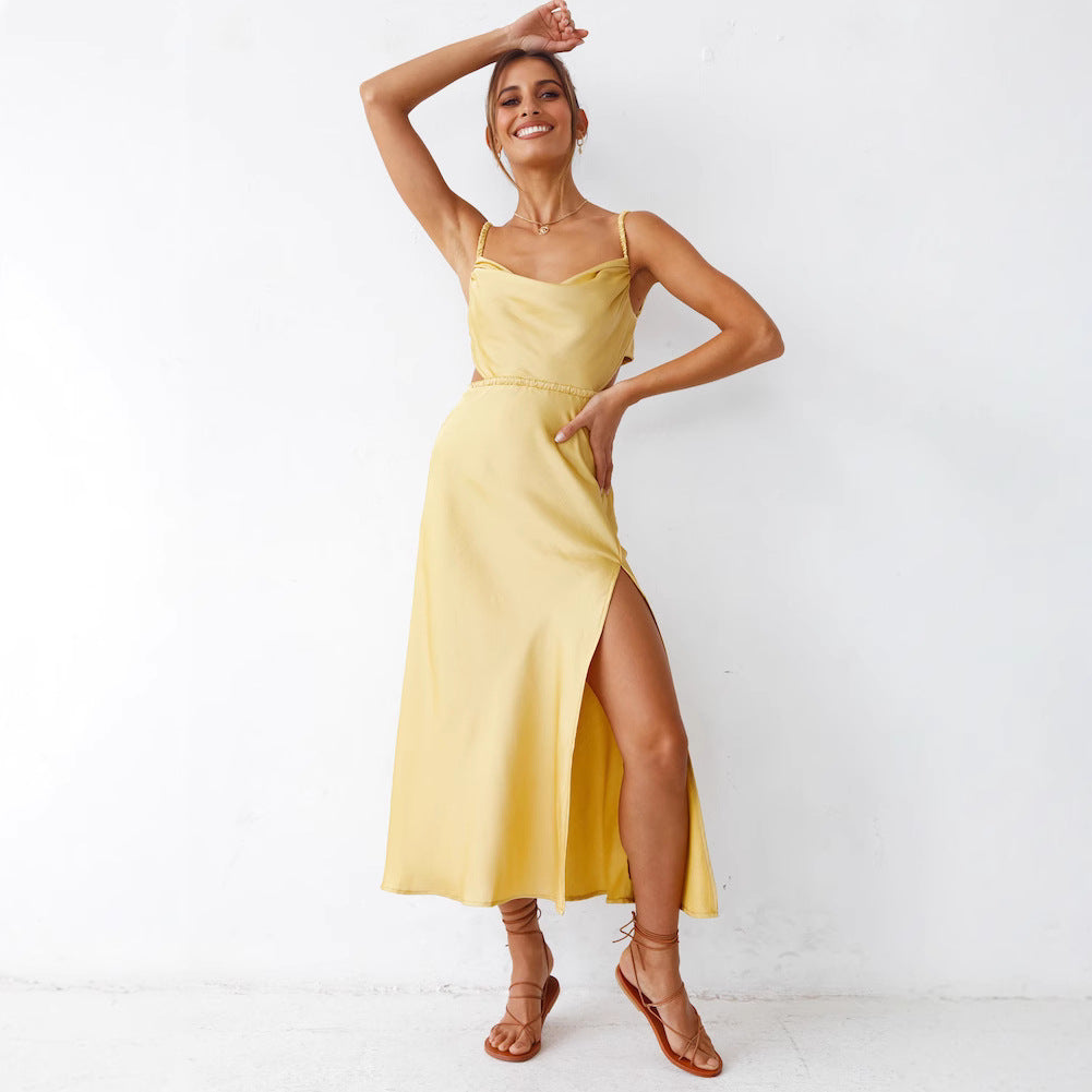 Damen Satin-Midikleid mit raffinierten Rüschendetails und elegantem Tragekomfort Drune