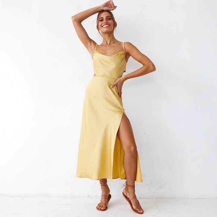 Damen Satin-Midikleid mit raffinierten Rüschendetails und elegantem Tragekomfort Drune