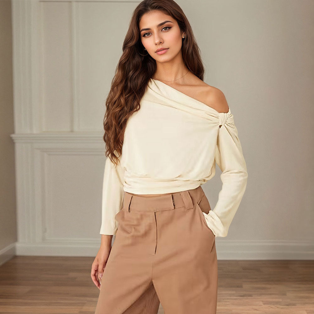 Damen elegantes Off-Shoulder Oberteil mit drapiertem Design und Raffung Drune