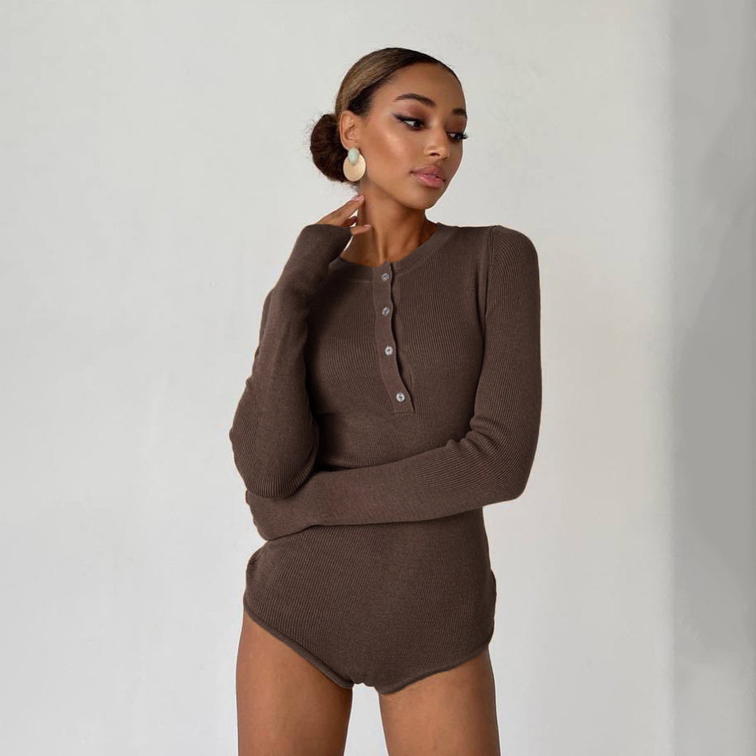 Damen Langarmbody mit Knopfleiste Drune