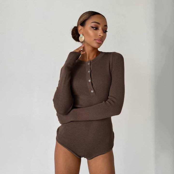 Damen Langarmbody mit Knopfleiste Drune