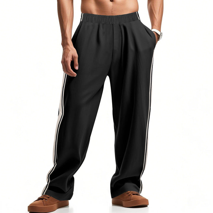 Herren nan lockere Sweat-Jogginghose mit elastischem Bund, seitlichen Doppelstreifen und weichem Baumwollmix Drune