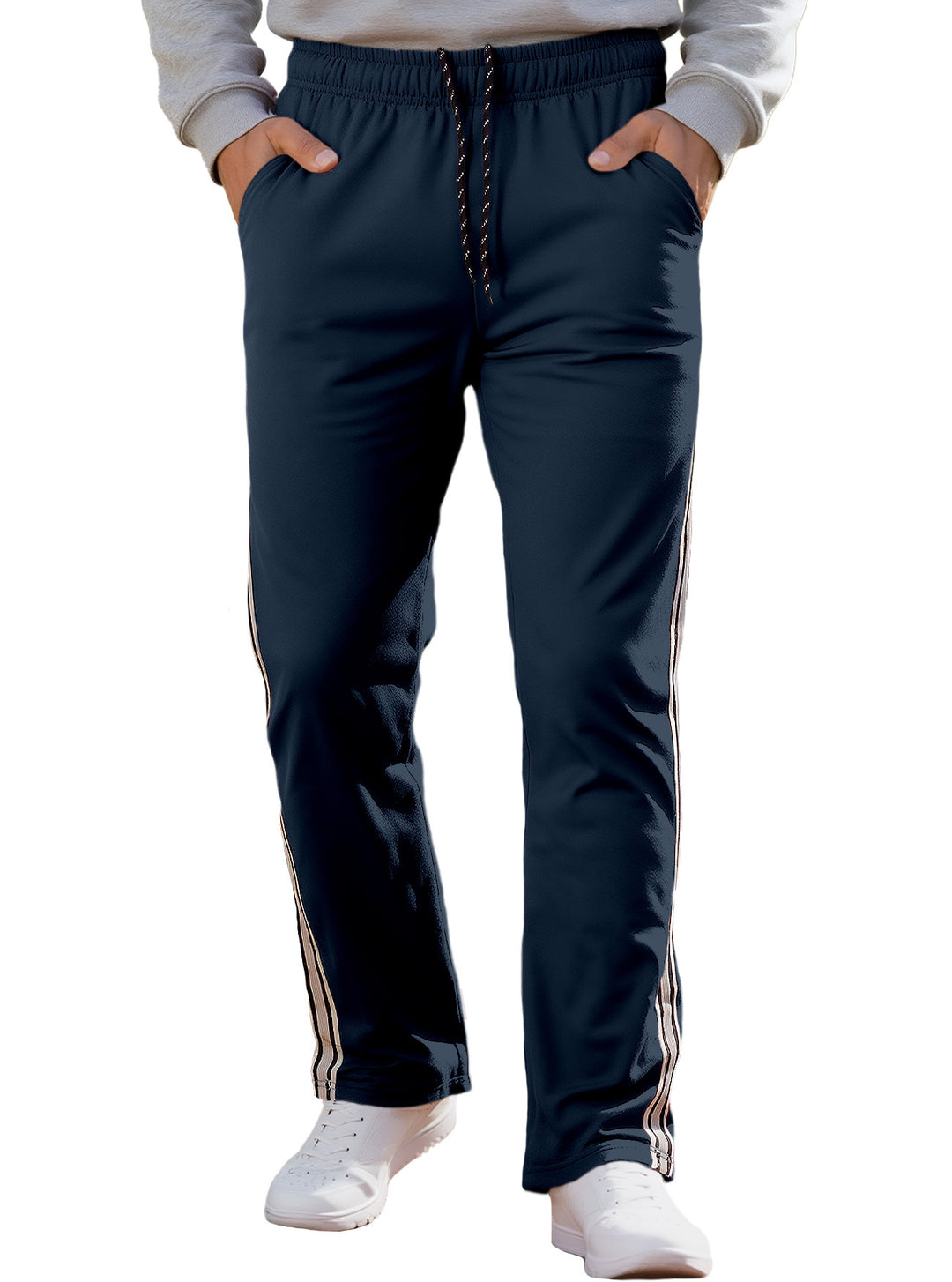 Herren nan Retro-Trackhose mit schmal zulaufendem Bein elastischem Bund Tunnelzug und seitlichen Streifen Drune