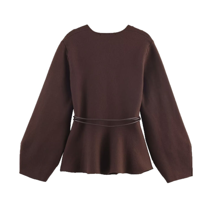 Damen Wickeljacke mit Taillengürtel und weiten Ärmeln Drune
