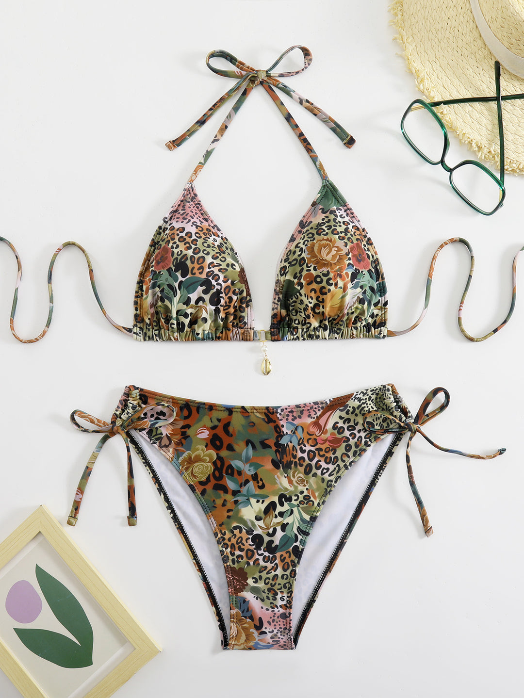 Damen Triangel-Bikini mit floralem und animalischem Design Drune