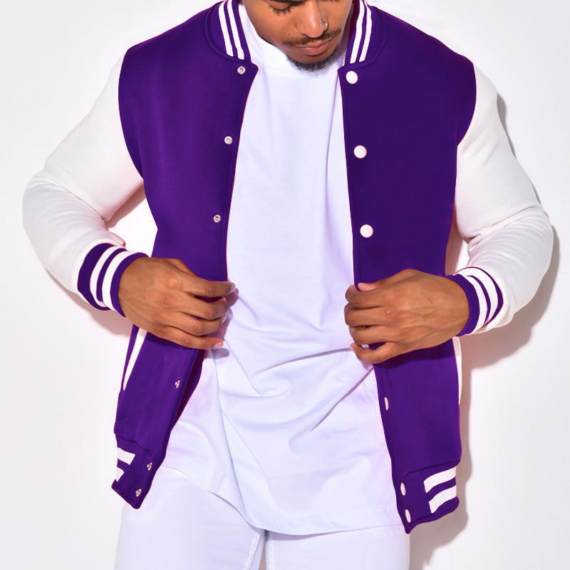 Herren sportliche Collegejacke mit kontrastierenden Ärmeln und Druckknöpfen Drune