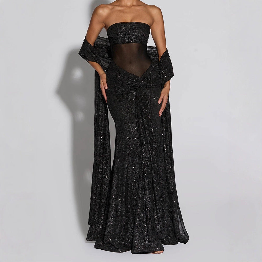 Damen Glamouröses Abendkleid mit schimmerndem Obermaterial Drune