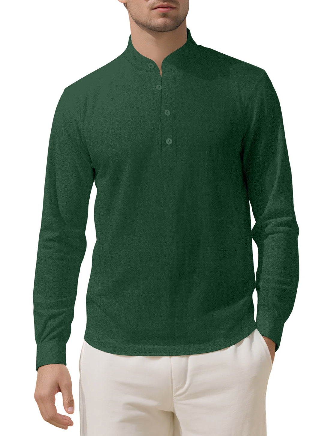 Herren nan Nehru-Kragen-Henley aus Baumwollstretch mit verdeckter Knopfleiste und schmaler Passform Drune