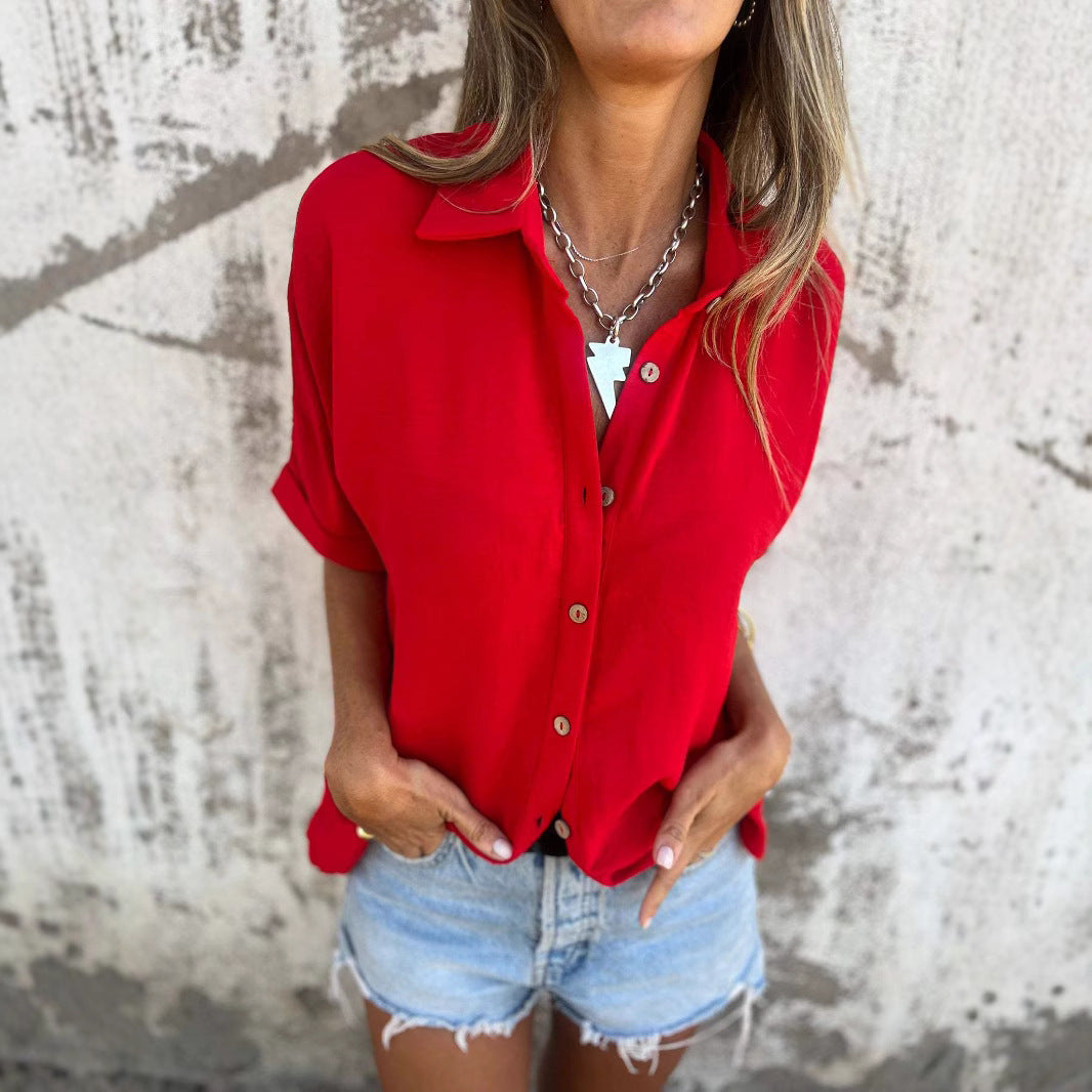 Damen Kurzarm-Bluse mit Knopfdetails und lässigem Schnitt Drune