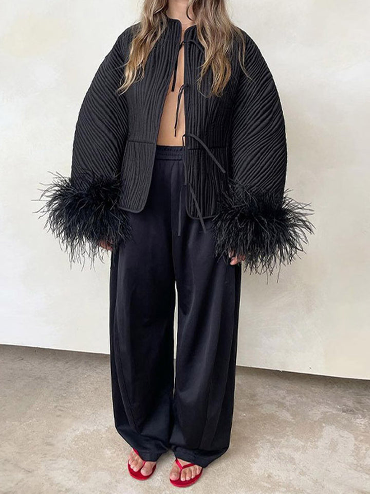 Damen trendige Steppjacke mit voluminösen Federn Drune