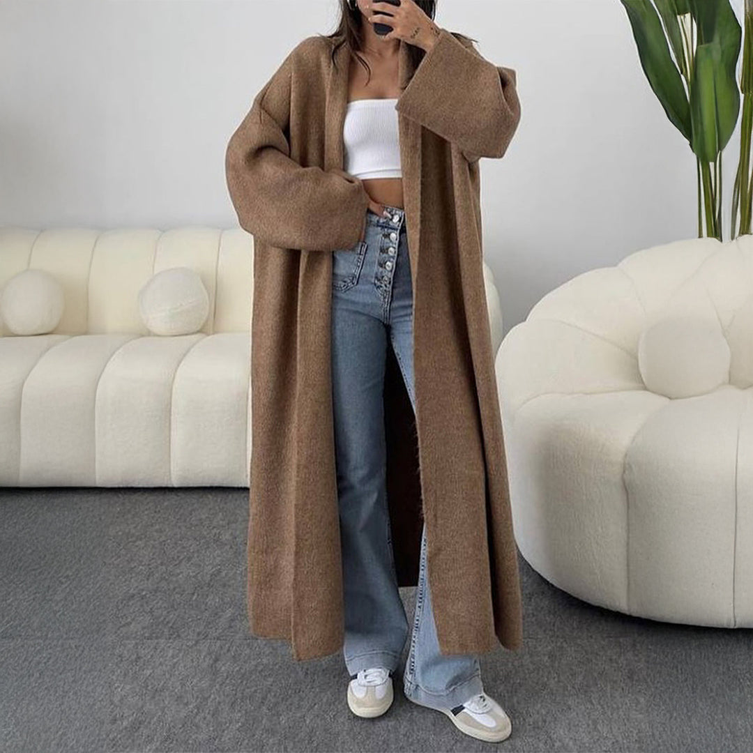 Damen nan extra-langer Oversize-Strickmantel mit offenem Schnitt, weiten Ärmeln und Kimonokragen Drune