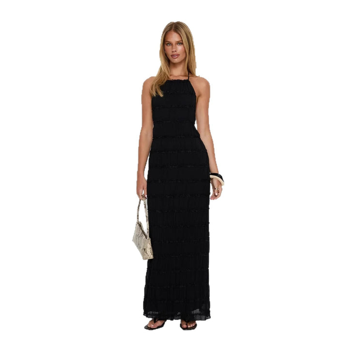 Damen Maxikleid mit schulterfreiem Design und fließenden Rüschen Drune
