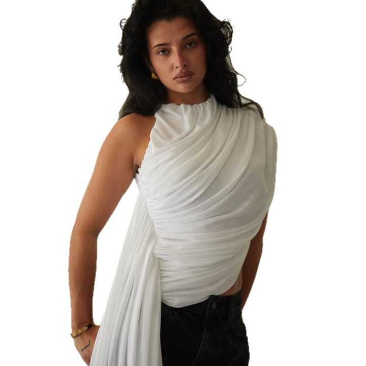 Damen Elegantes asymmetrisches Top mit Drapierungen Drune