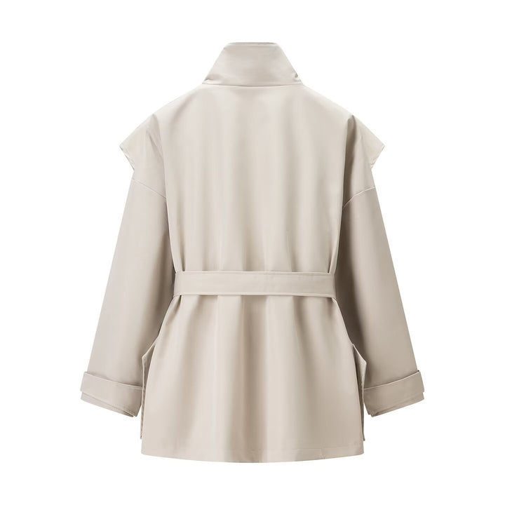 Damen modische Trenchcoatjacke mit hochgeschlossenem Kragen und praktischen Taschen Drune