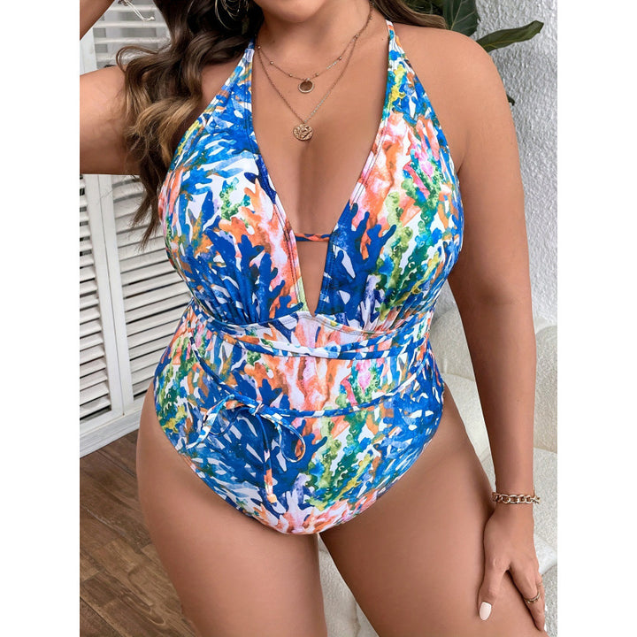 Damen Einteiler Badeanzug mit floralem Wickeldesign und verstellbarem Bindeband Drune