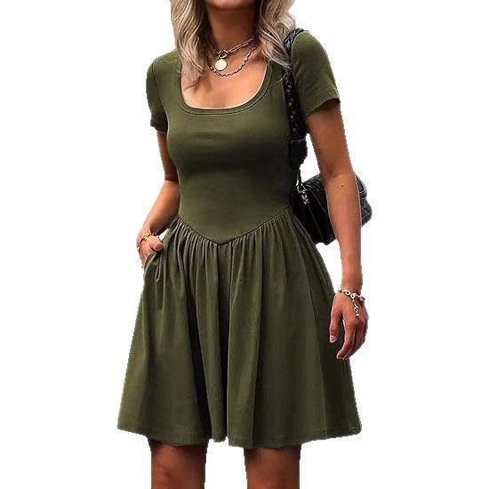 Damen Kurzarm Kleid Drune