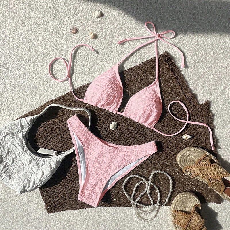 Damen Triangel-Bikini mit modischem Knotendesign und strukturierter Textur Drune