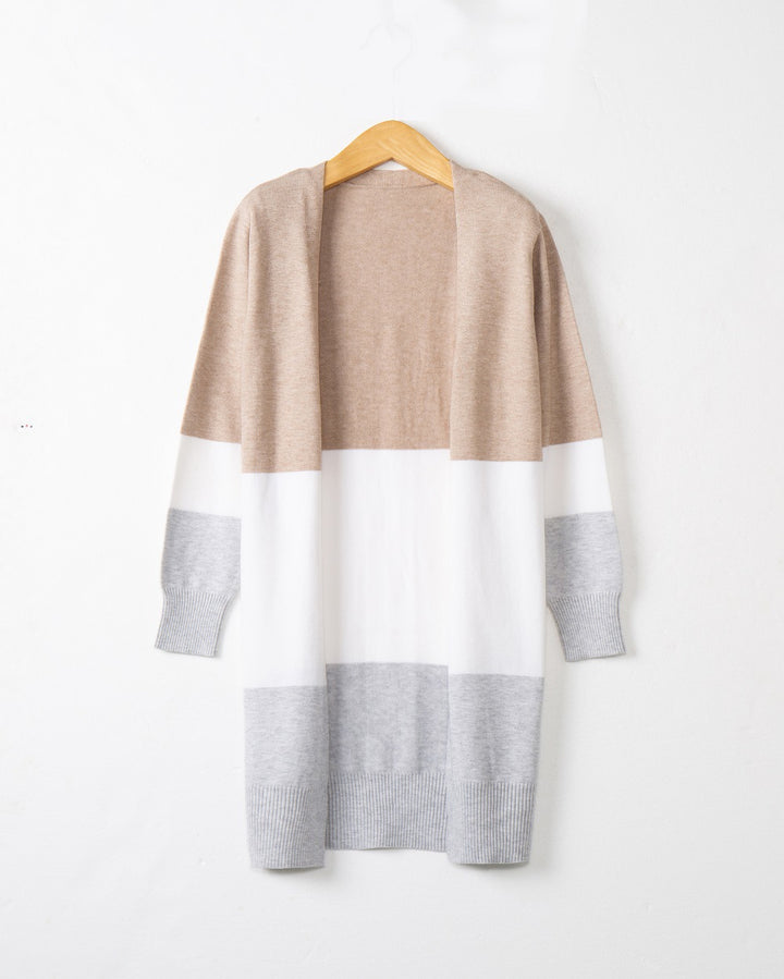 Damen lässige Strickjacke mit modernem Blockstreifenmuster und offenen Fronten Drune