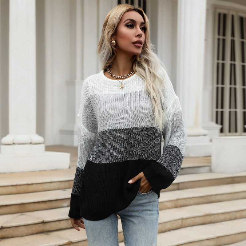 Damen lässiger Pullover mit gestreiftem Design und weitem Schnitt Drune
