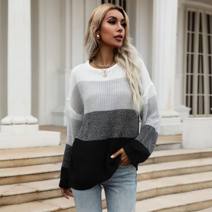 Damen lässiger Pullover mit gestreiftem Design und weitem Schnitt Drune