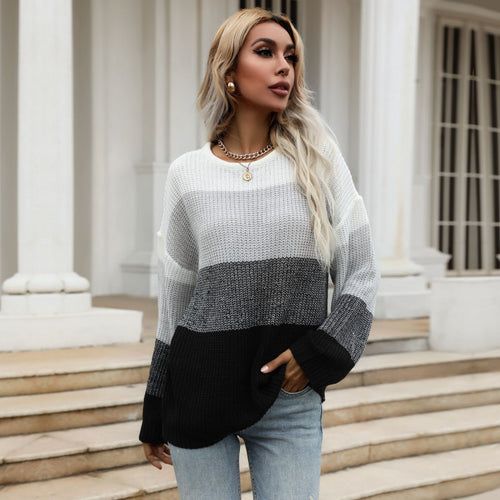 Damen lässiger Pullover mit gestreiftem Design und weitem Schnitt Drune