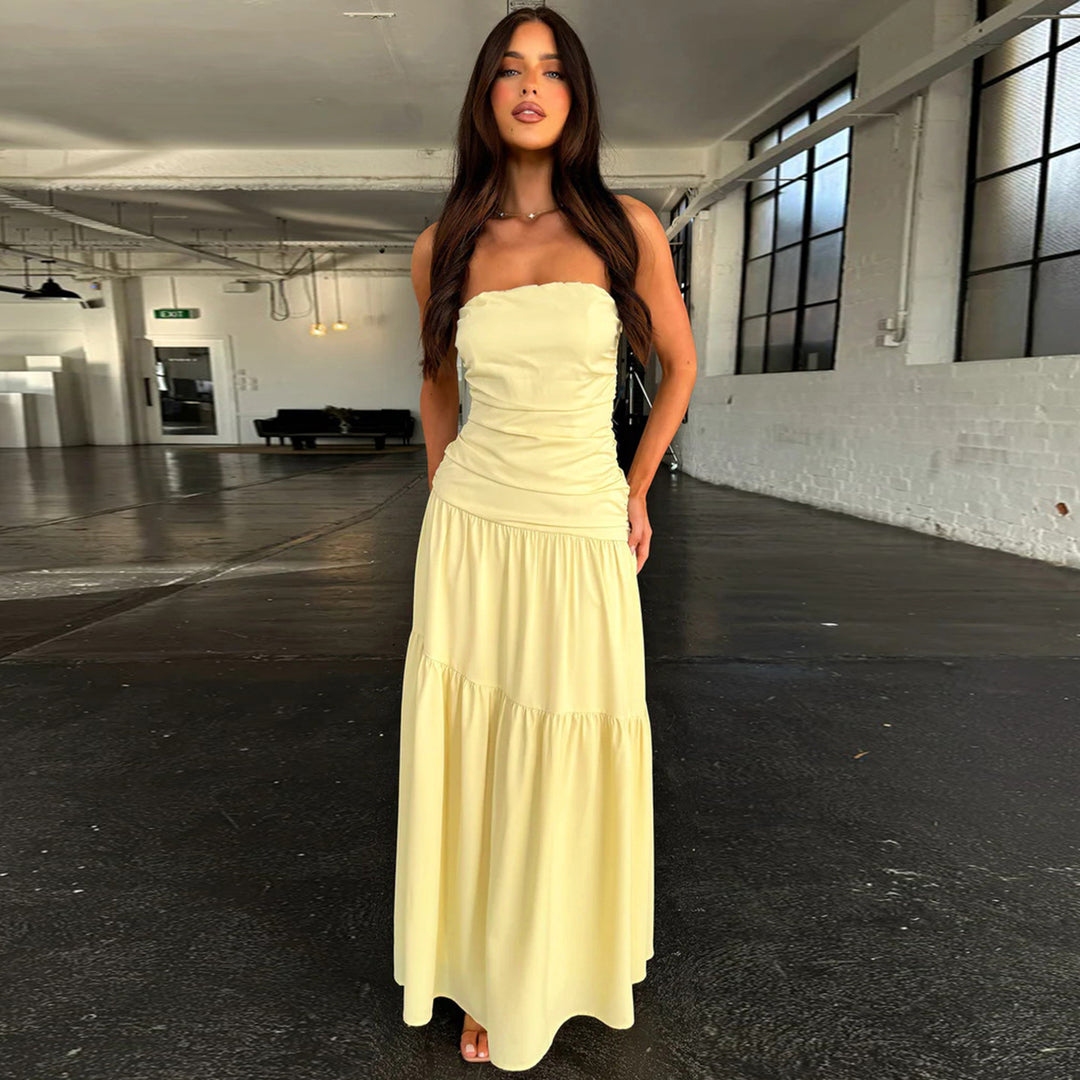 Damen romantisches Wickelkleid mit voluminösem Rock und gerafftem Oberteil Drune