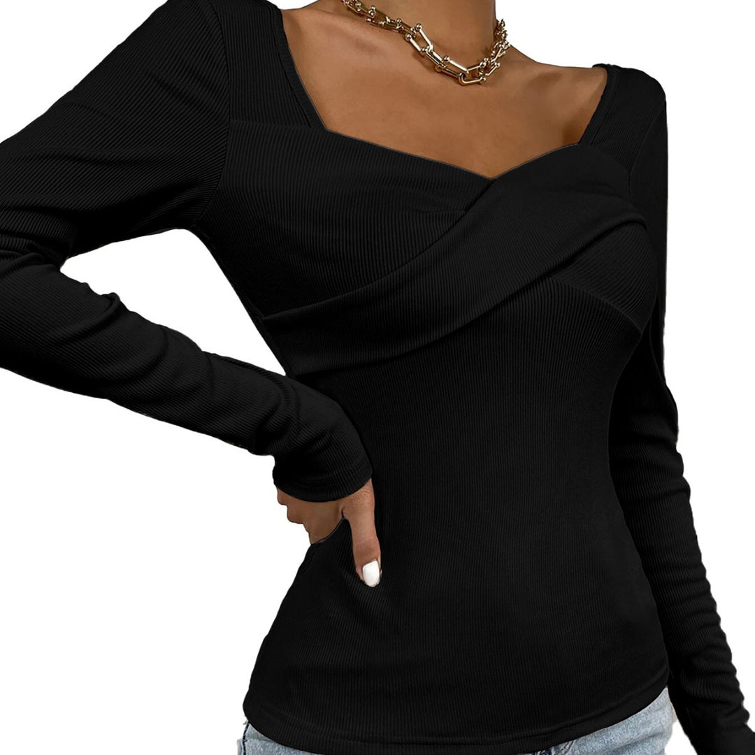 Damen Langarm-Bodysuit mit dekorativem Wickel-Design Drune