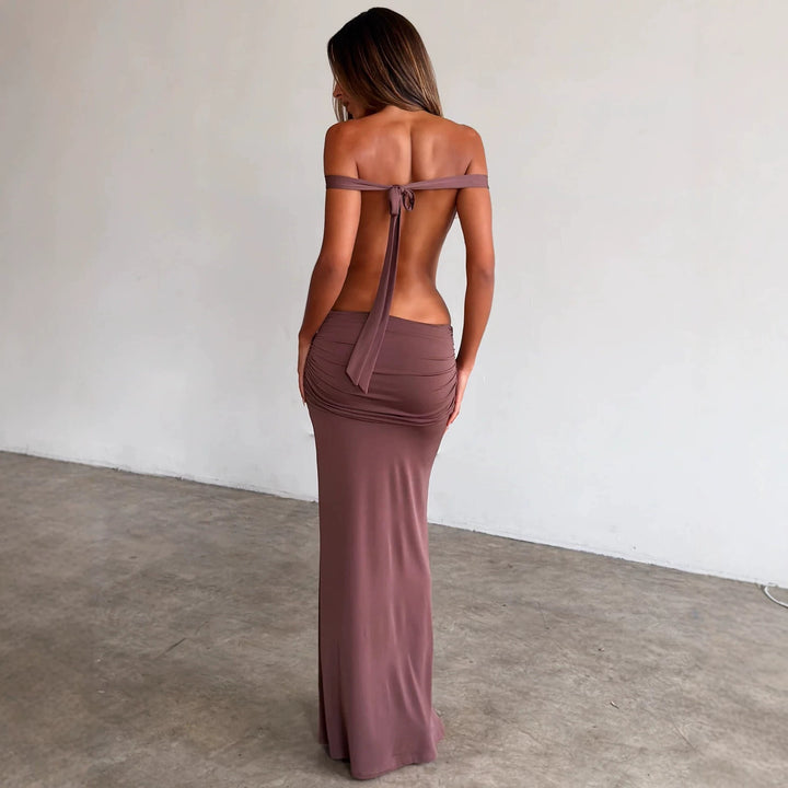 Damen Langes, figurbetontes Maxikleid mit gerafftem Oberteil Drune
