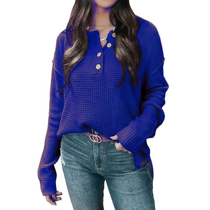 Damen lässiger Oversized Pullover mit Knopfleiste und strukturiertem Material Drune