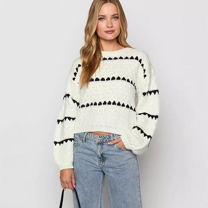 Damen kuscheliger Grobstrickpullover mit einzigartigem Muster Drune