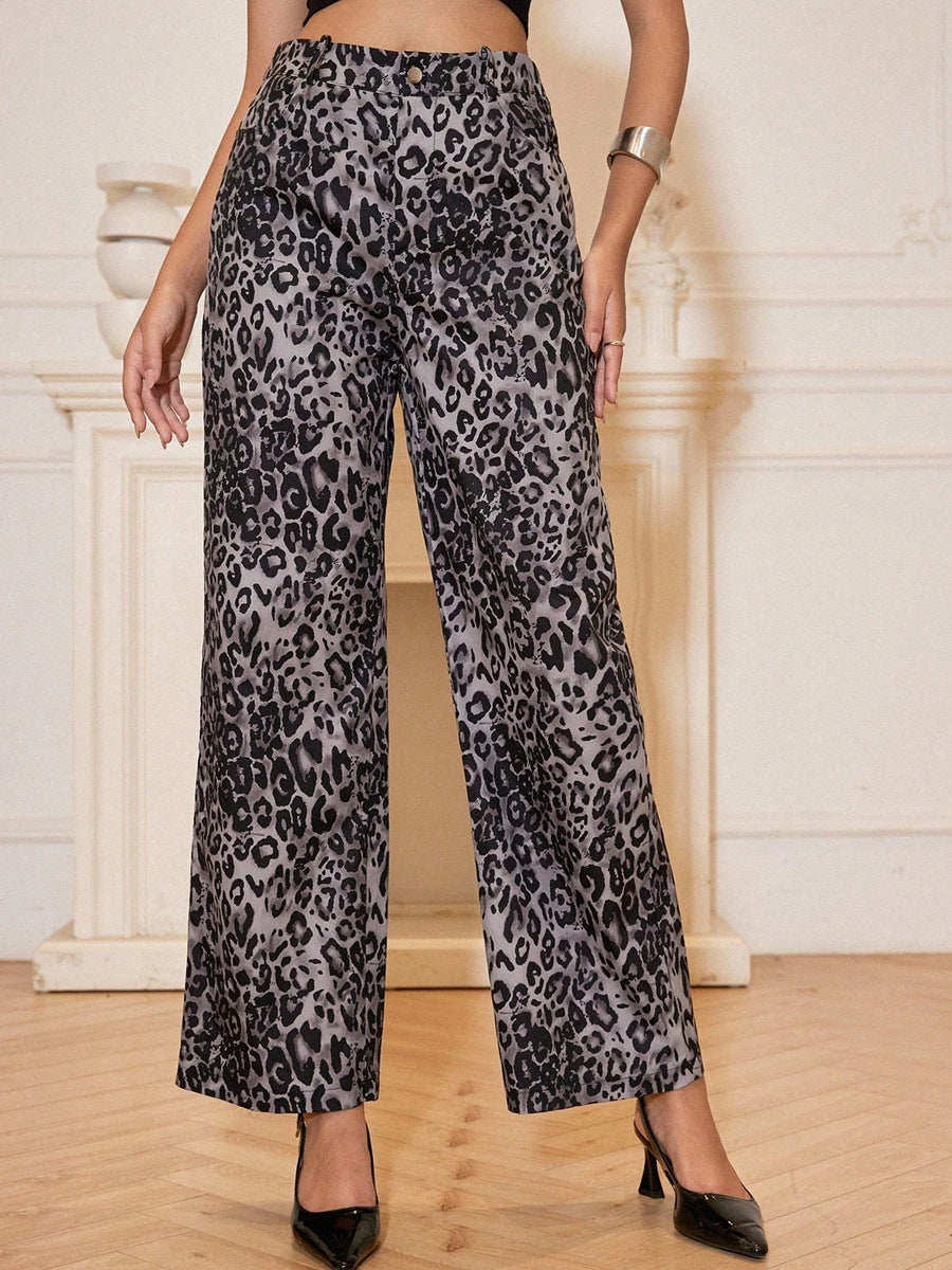 Damen Weite Hosen mit Modischem Leopardenmuster Drune
