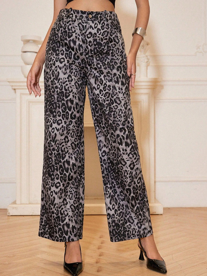 Damen Weite Hosen mit Modischem Leopardenmuster Drune
