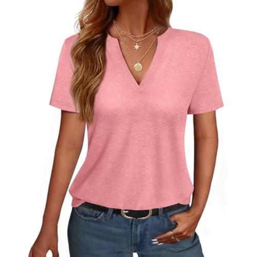 Damen V-Ausschnitt T-Shirt mit legerem Schnitt und sanftem Stoff Drune