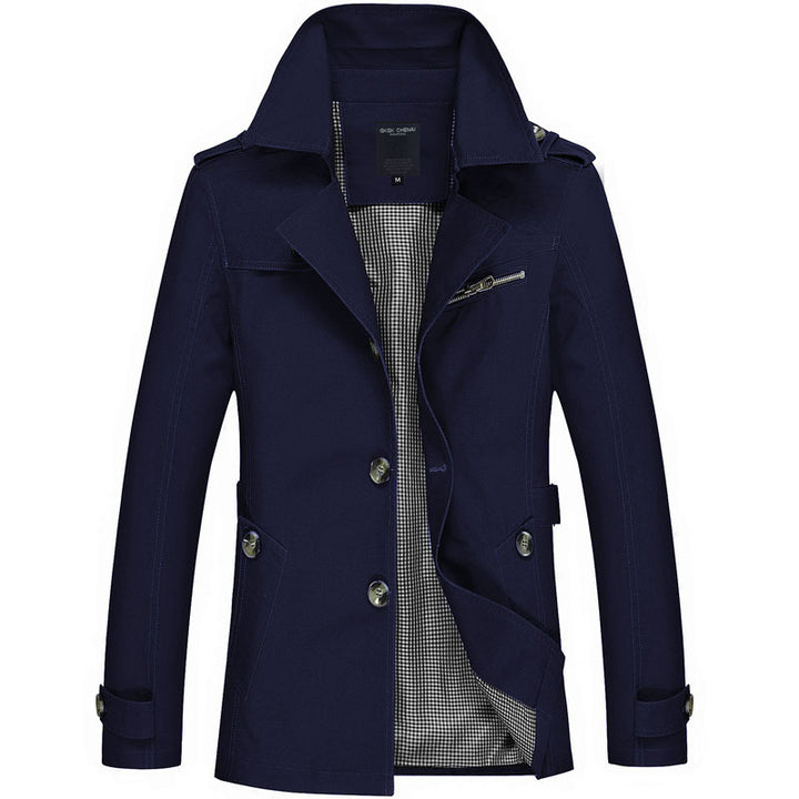 Herren nan legerer Baumwoll-Blazer mit Knopfleiste, aufgesetzten Taschen und gestreiftem Innenfutter Drune