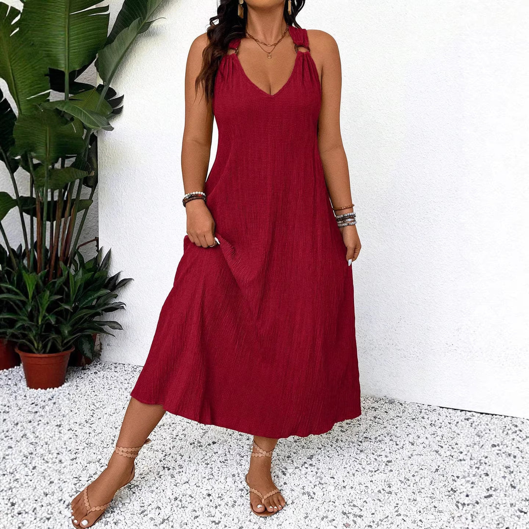 Damen Maxikleid mit schickem V-Ausschnitt und lässigen Trägern Drune