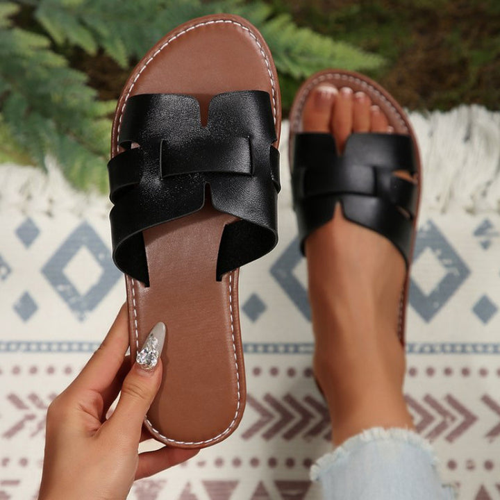 Damen nan flache Pantolette mit geschlitztem Riemen-Design und gepolstertem Komfortfußbett Drune