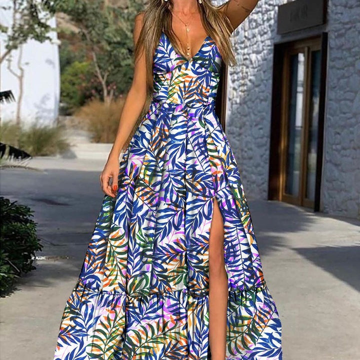 Damen Maxikleid mit floralem Print und tiefem Schlitz Drune