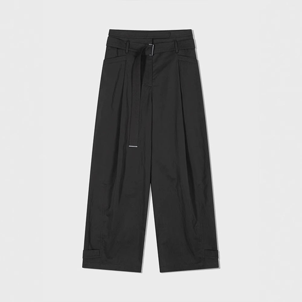 Damen Weit geschnittene Stoffhose mit Ton-in-Ton Gürtel Drune
