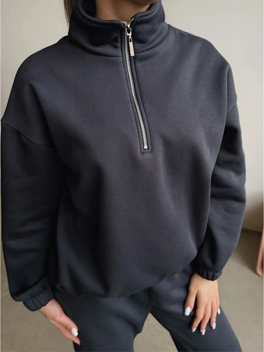 Damen Sportlicher Pullover mit Stehkragen und Reißverschluss Drune