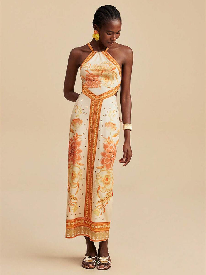 Damen Maxikleid mit exklusivem Halterdesign und floralem Druck Drune