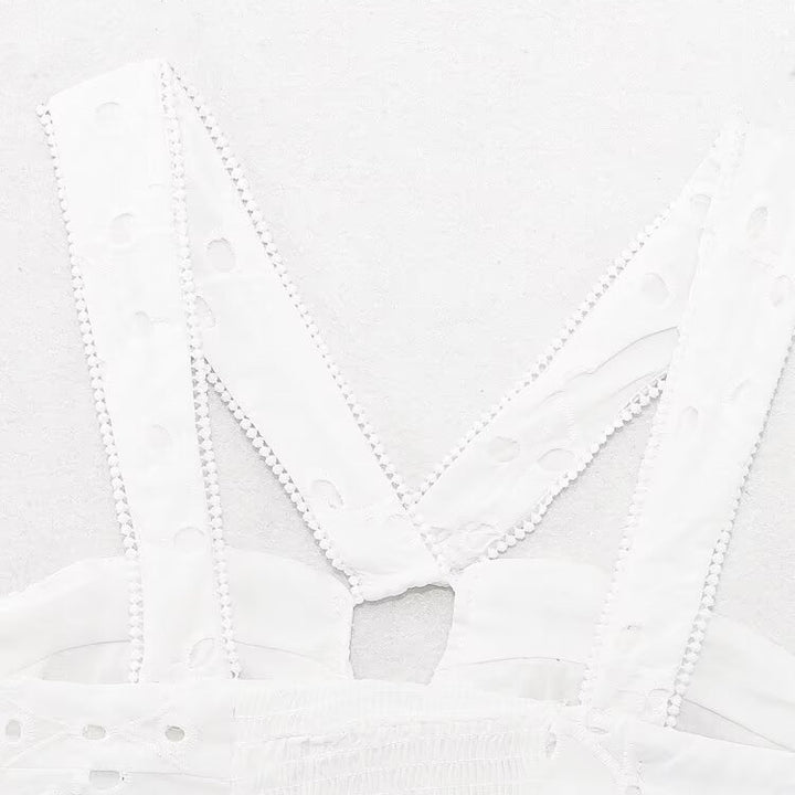 Damen Brokat-Crop-Top mit elegantem Ausschnitt und verzierten Trägern Drune