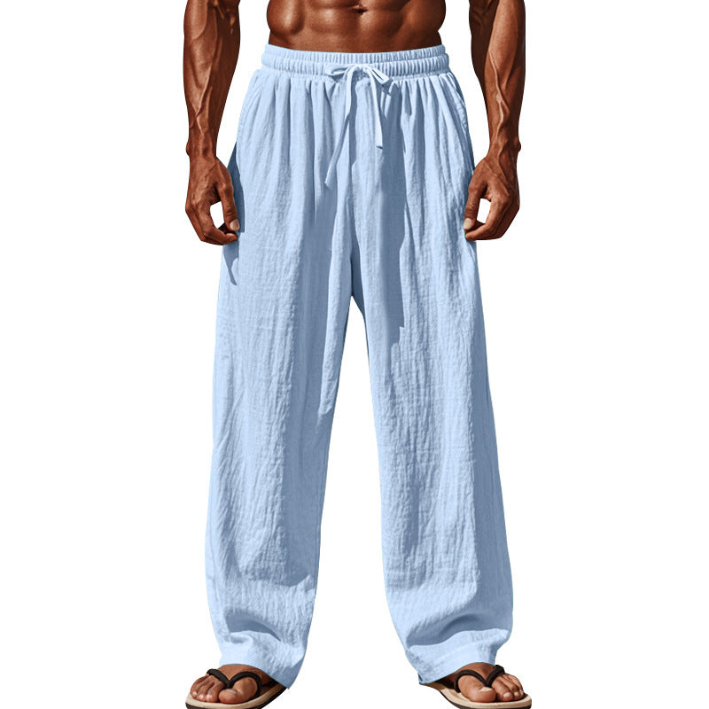 Herren nan weite Leinen-Loungehose mit elastischem Tunnelzugbund, Kordelzug und geradem Bein Drune