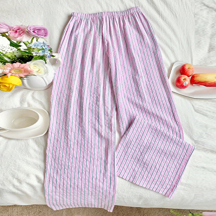 Damen bequeme Sommerhose mit gestreiftem Design und elastischem Bund Drune