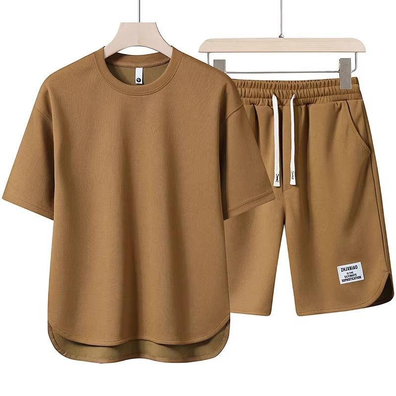 Unisex lässiges Set aus T-Shirt und Shorts mit seitlichen Taschen und elastischem Bund Drune