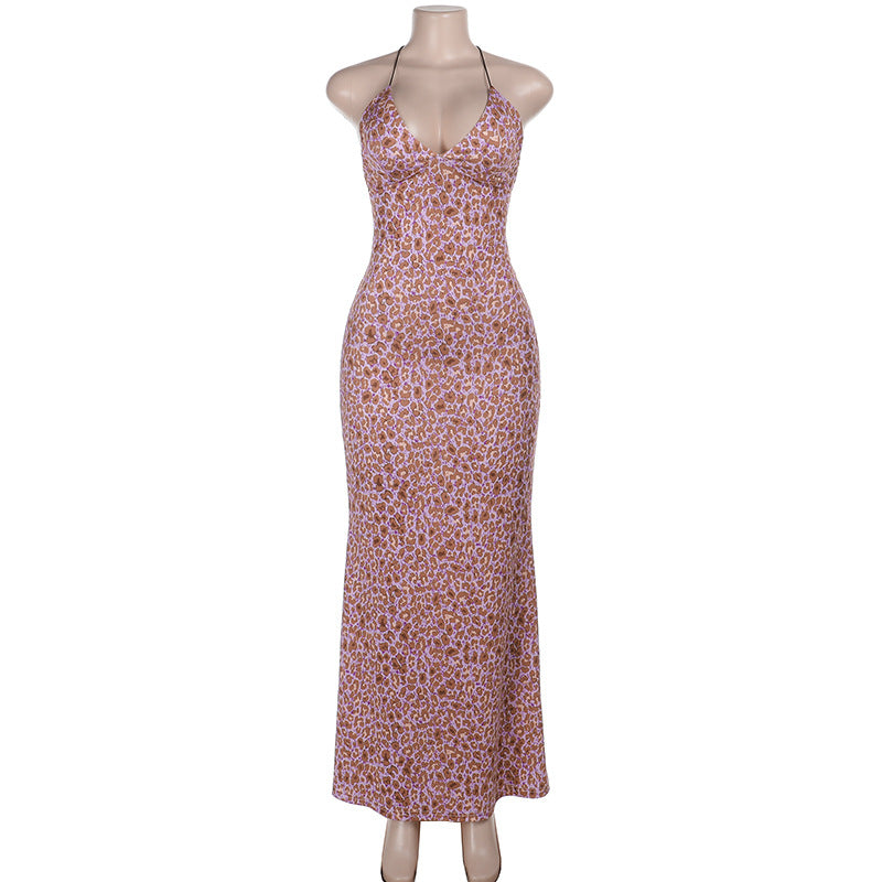 Damen Maxikleid mit Spaghettiträgern und aufregendem Leopardenmuster Drune