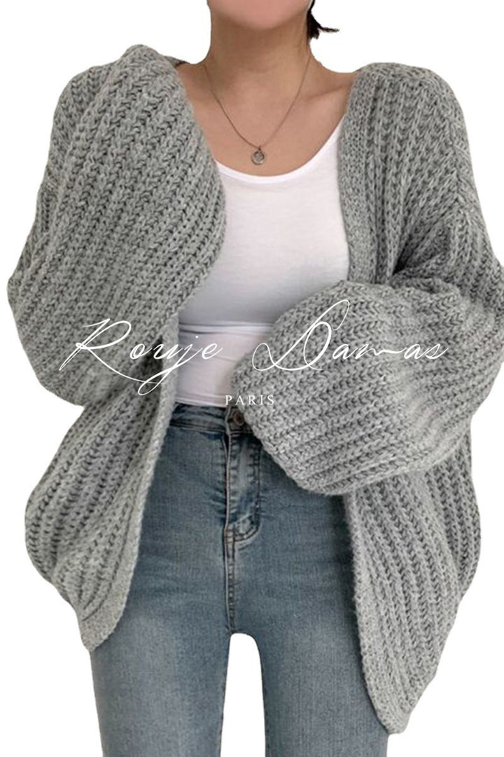 Damen Grobstrick Cardigan mit lässigem Schnitt und voluminösen Ärmeln Drune