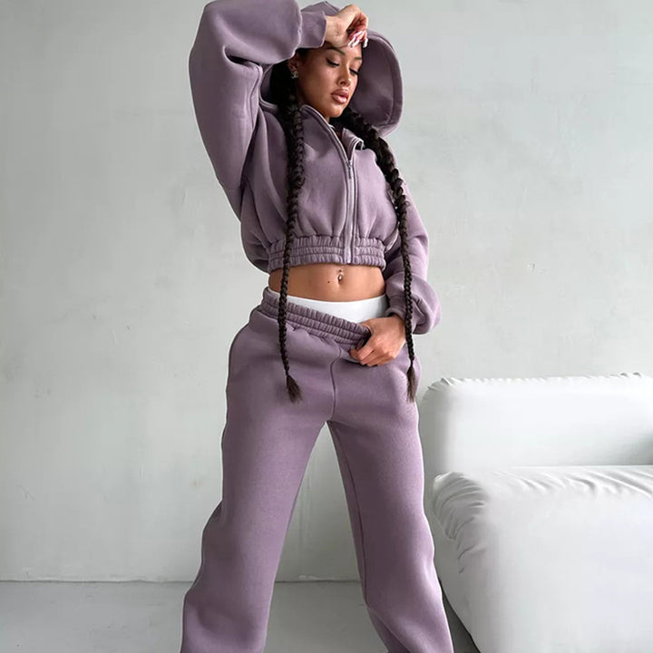 Damen Sportlicher Fleece-Jumpsuit mit Kapuze und weitem Schnitt Drune
