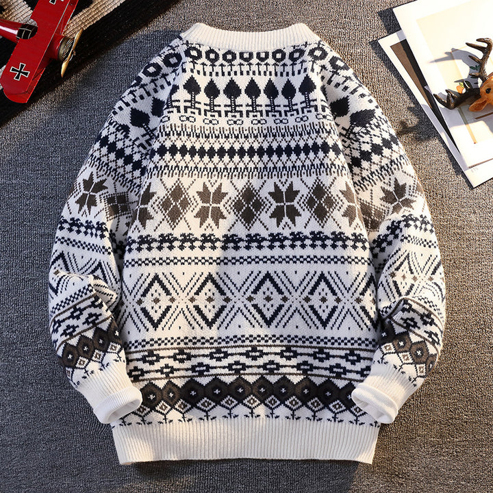 Herren gemusterter Pullover mit winterlichem Design und hohem Kragen Drune