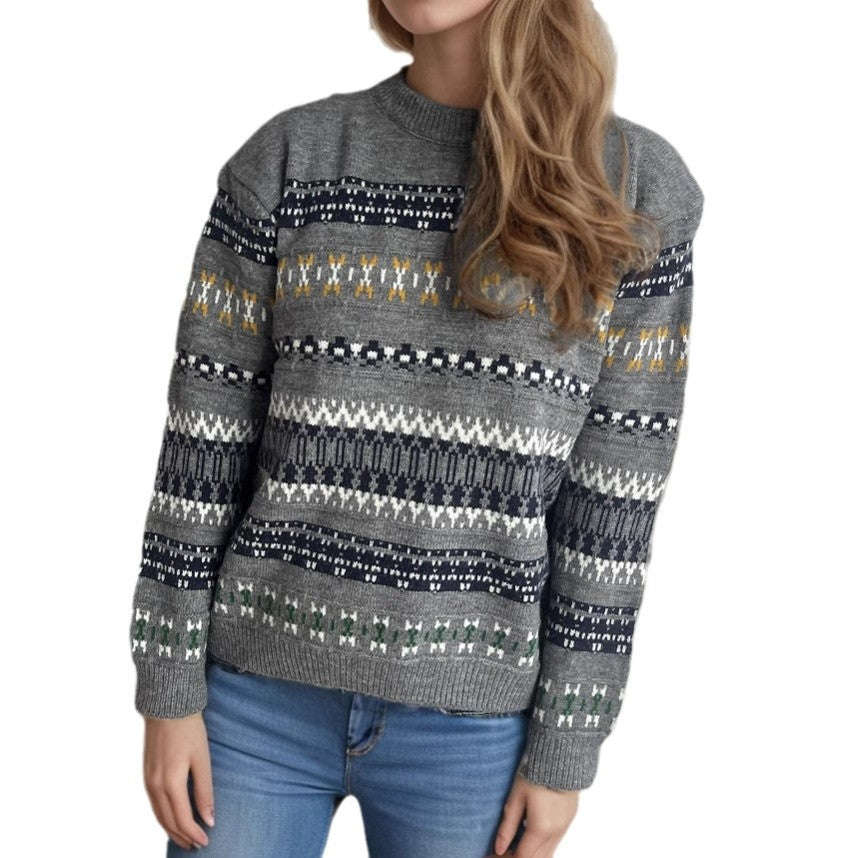Damen Kuscheliger Strickpullover mit folkloristischem Muster und hohem Kragen Drune