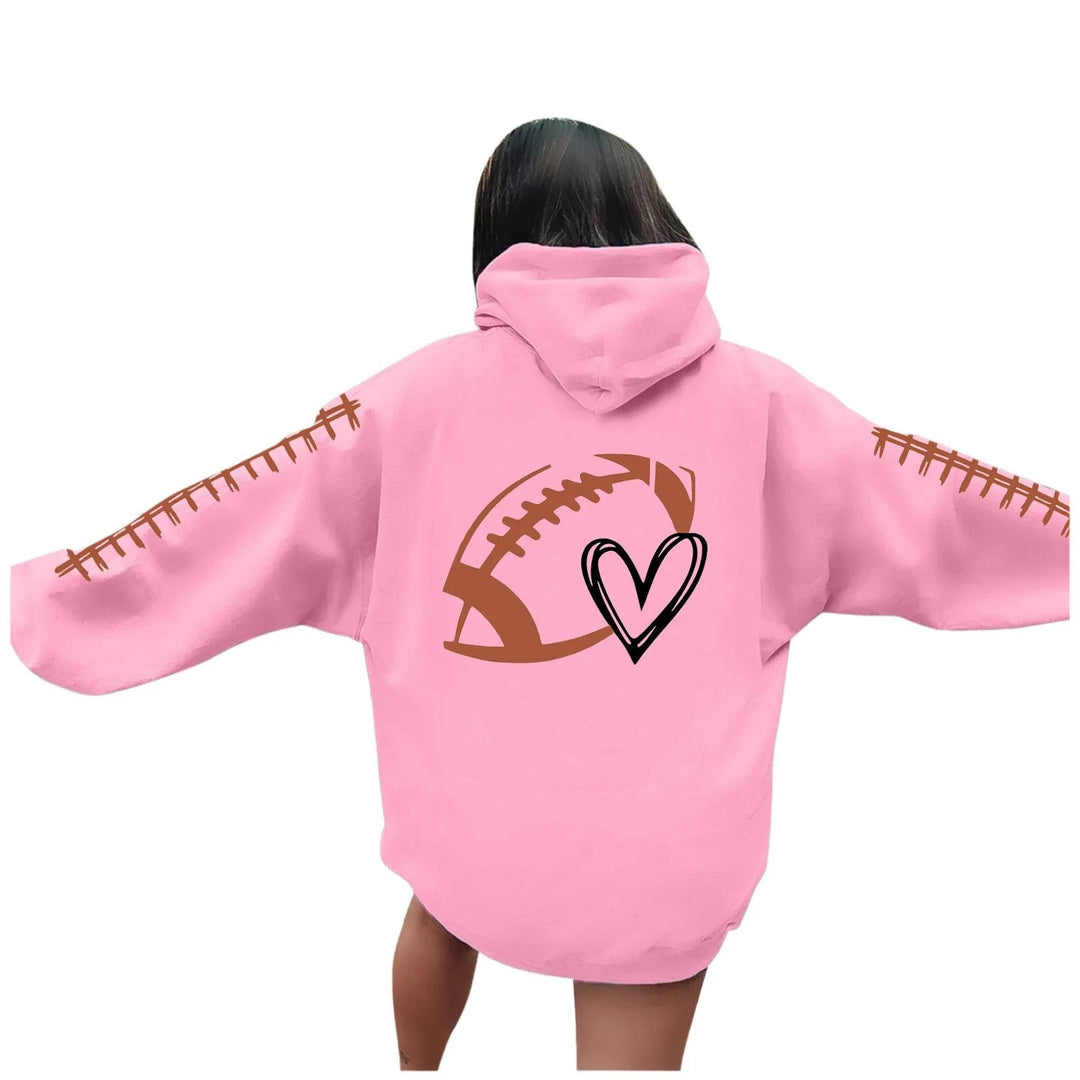 Damen Kapuzenpullover mit kreative Football-Motiv und lässigen Schnitt Drune
